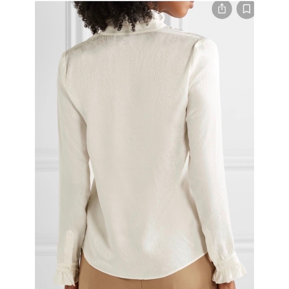 Nili Lotan Ester Silk Jacquard Ruffle Blouse Womens M Ivory Luxury Designer - Picture 14 of 16